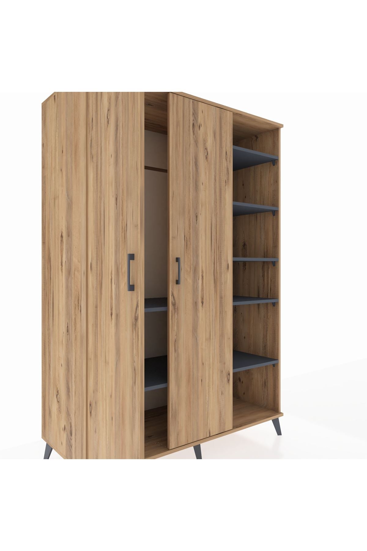 Kronos Dolap 7 Raflı 2 Kapaklı Tek Askılı 132x59x195 Çam-Çam/Antrasit