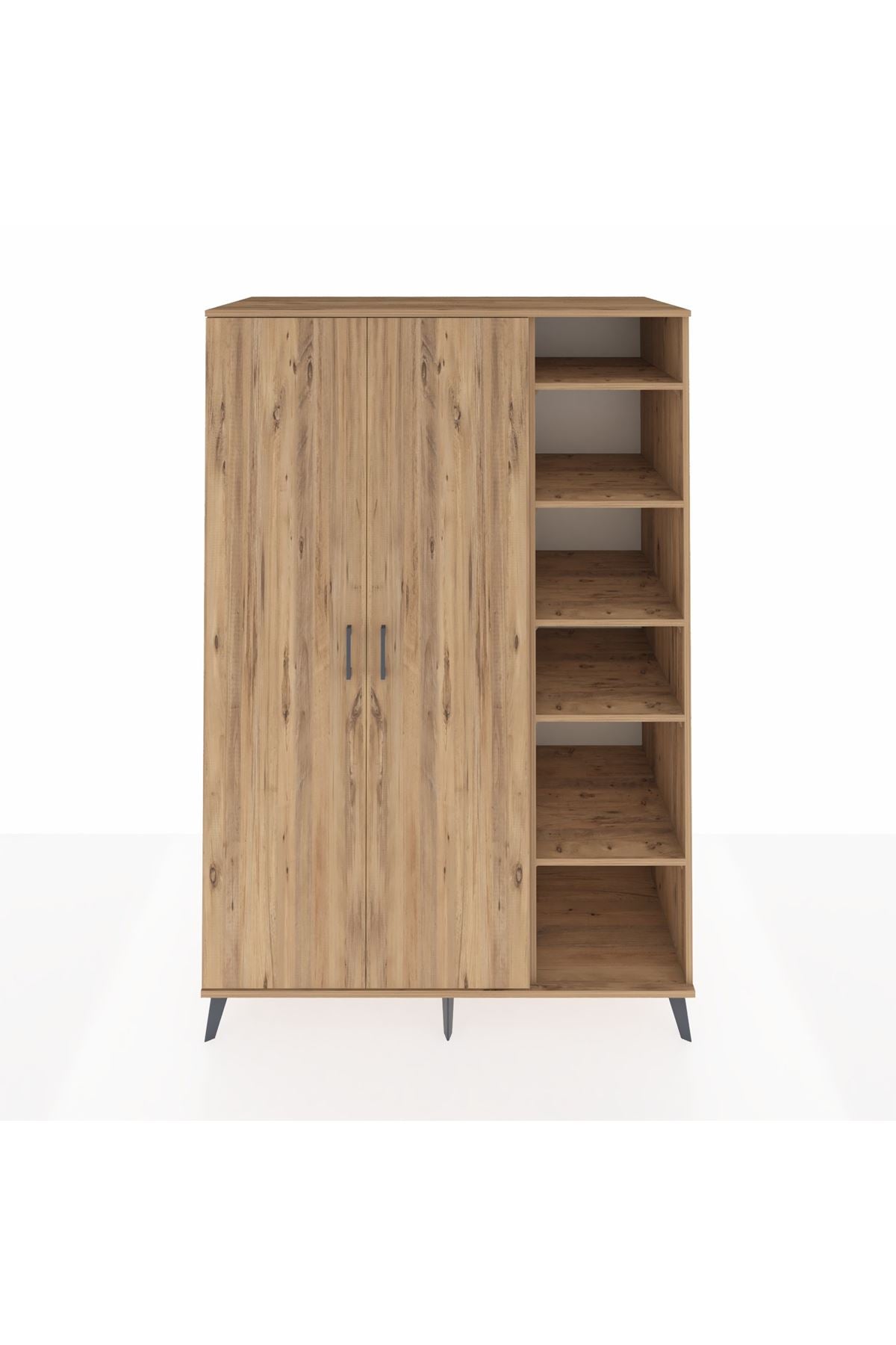 Kronos Dolap 7 Raflı 2 Kapaklı Tek Askılı 132x59x195 Çam-Çam/Çam