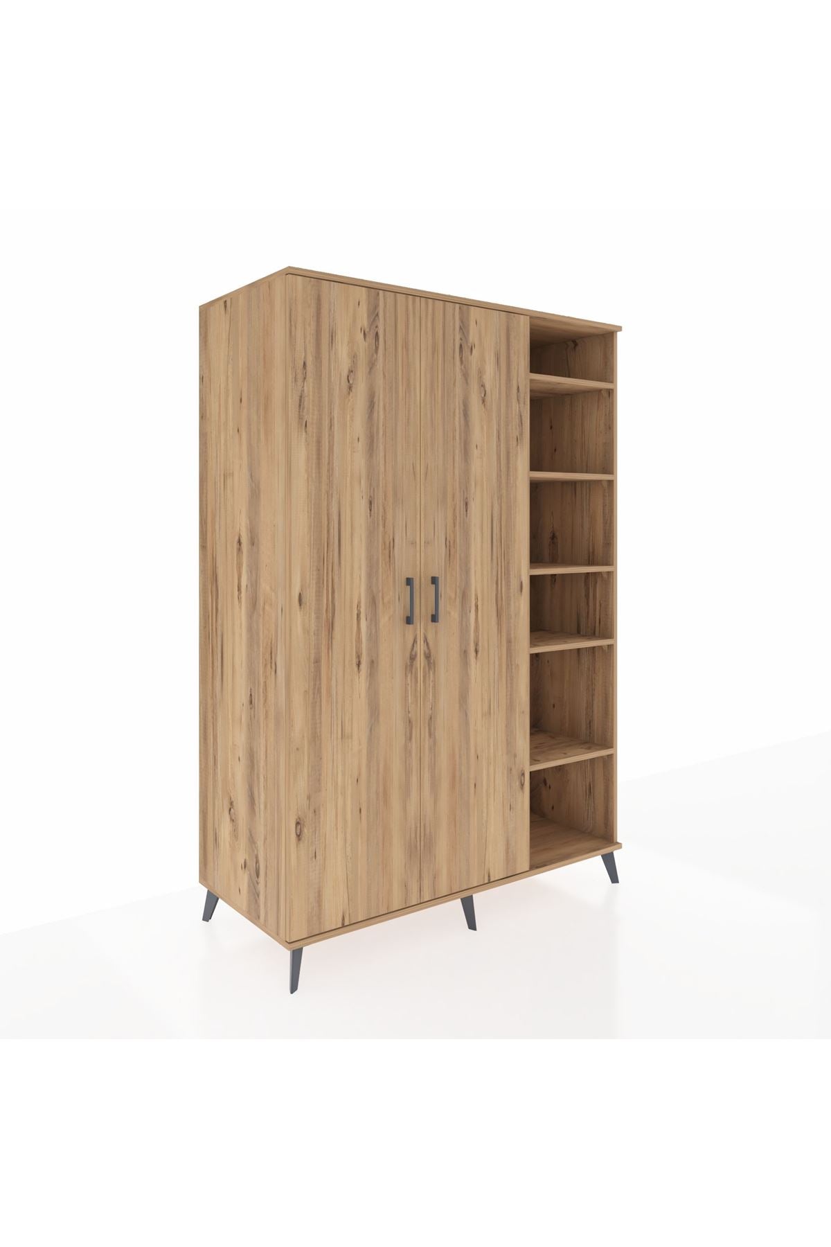 Kronos Dolap 7 Raflı 2 Kapaklı Tek Askılı 132x59x195 Çam-Çam/Çam