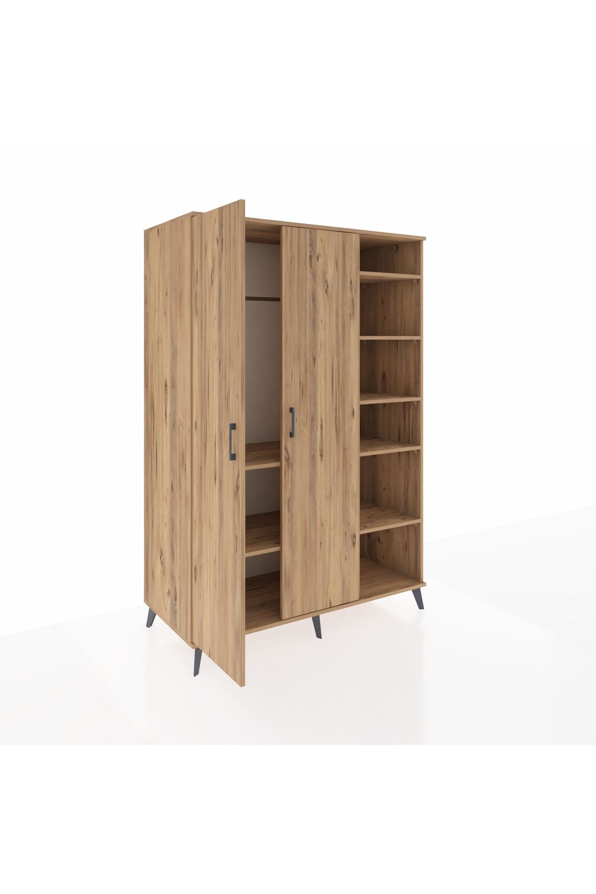 Kronos Dolap 7 Raflı 2 Kapaklı Tek Askılı 132x59x195 Çam-Çam/Çam