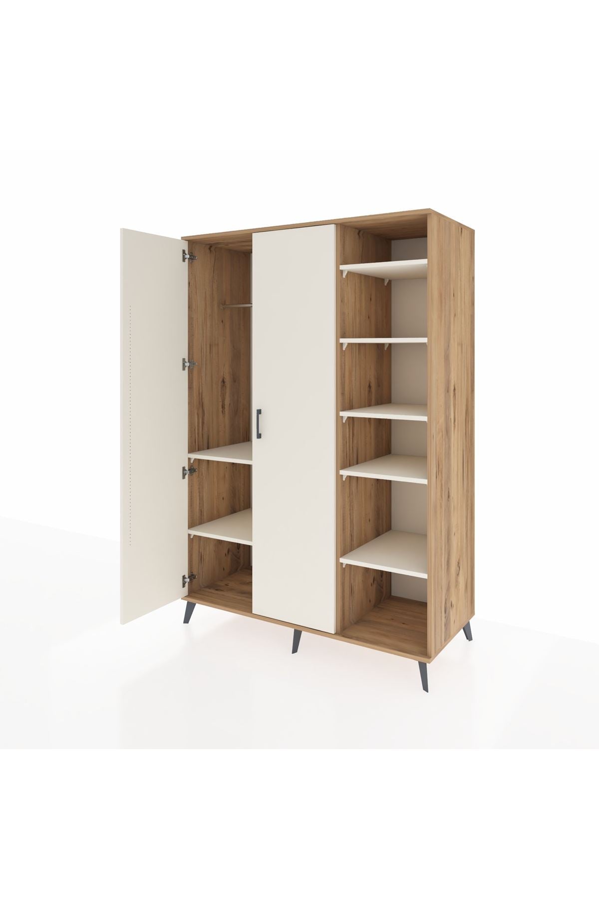 Kronos Dolap 7 Raflı 2 Kapaklı Tek Askılı 132x59x195 Çam-Aytaşı/Aytaşı