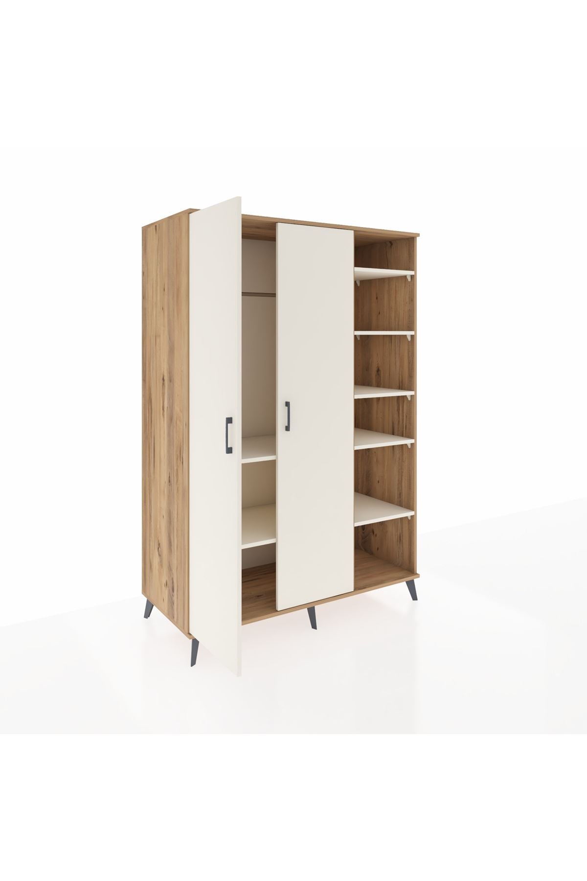 Kronos Dolap 7 Raflı 2 Kapaklı Tek Askılı 132x59x195 Çam-Aytaşı/Aytaşı