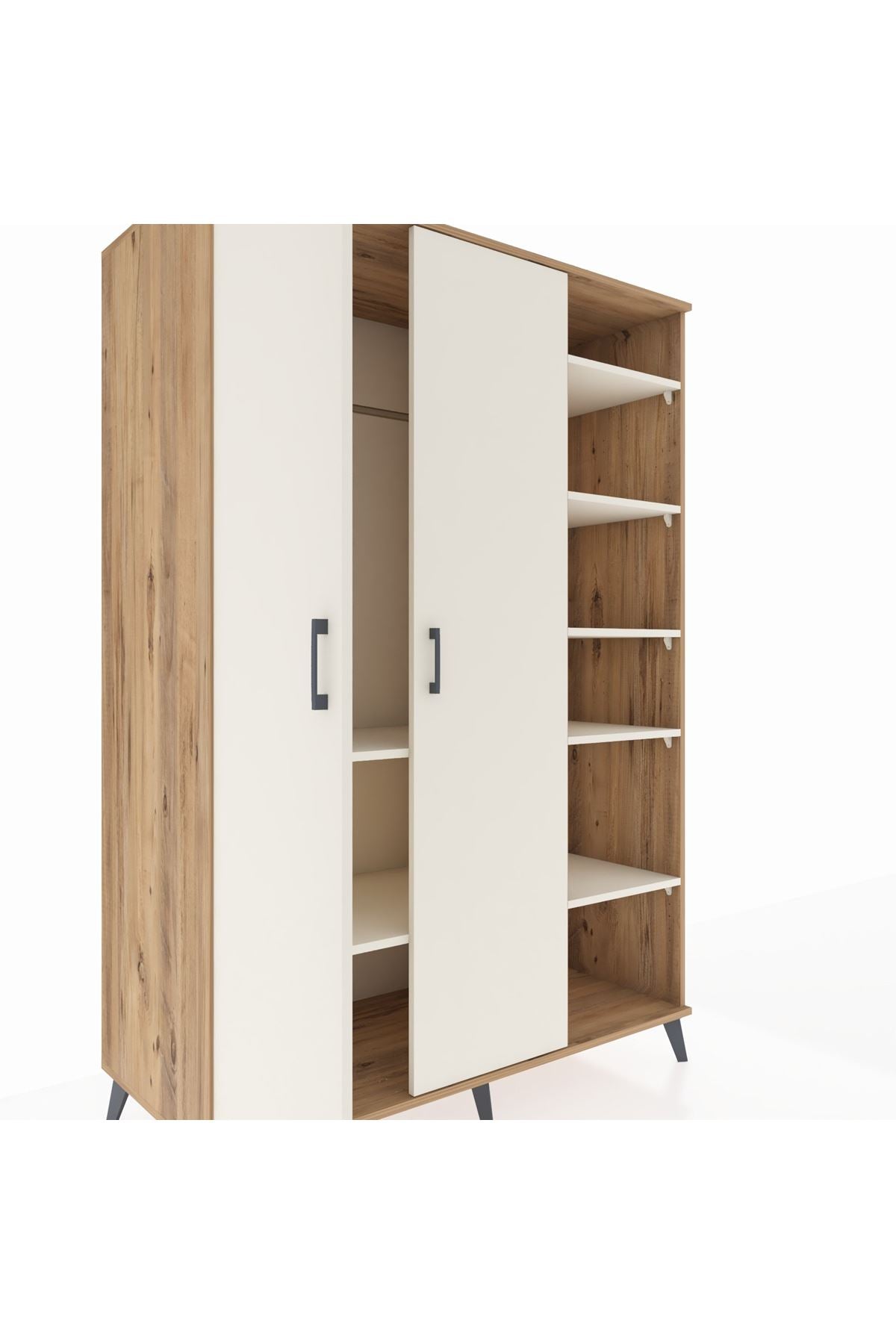 Kronos Dolap 7 Raflı 2 Kapaklı Tek Askılı 132x59x195 Çam-Aytaşı/Aytaşı