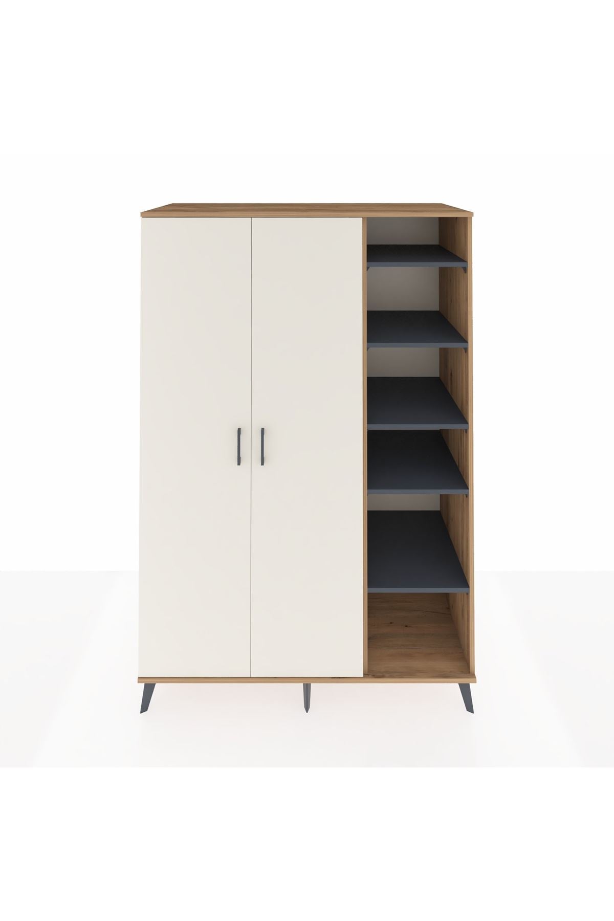 Kronos Dolap 7 Raflı 2 Kapaklı Tek Askılı 132x59x195 Çam-Aytaşı/Antrasit