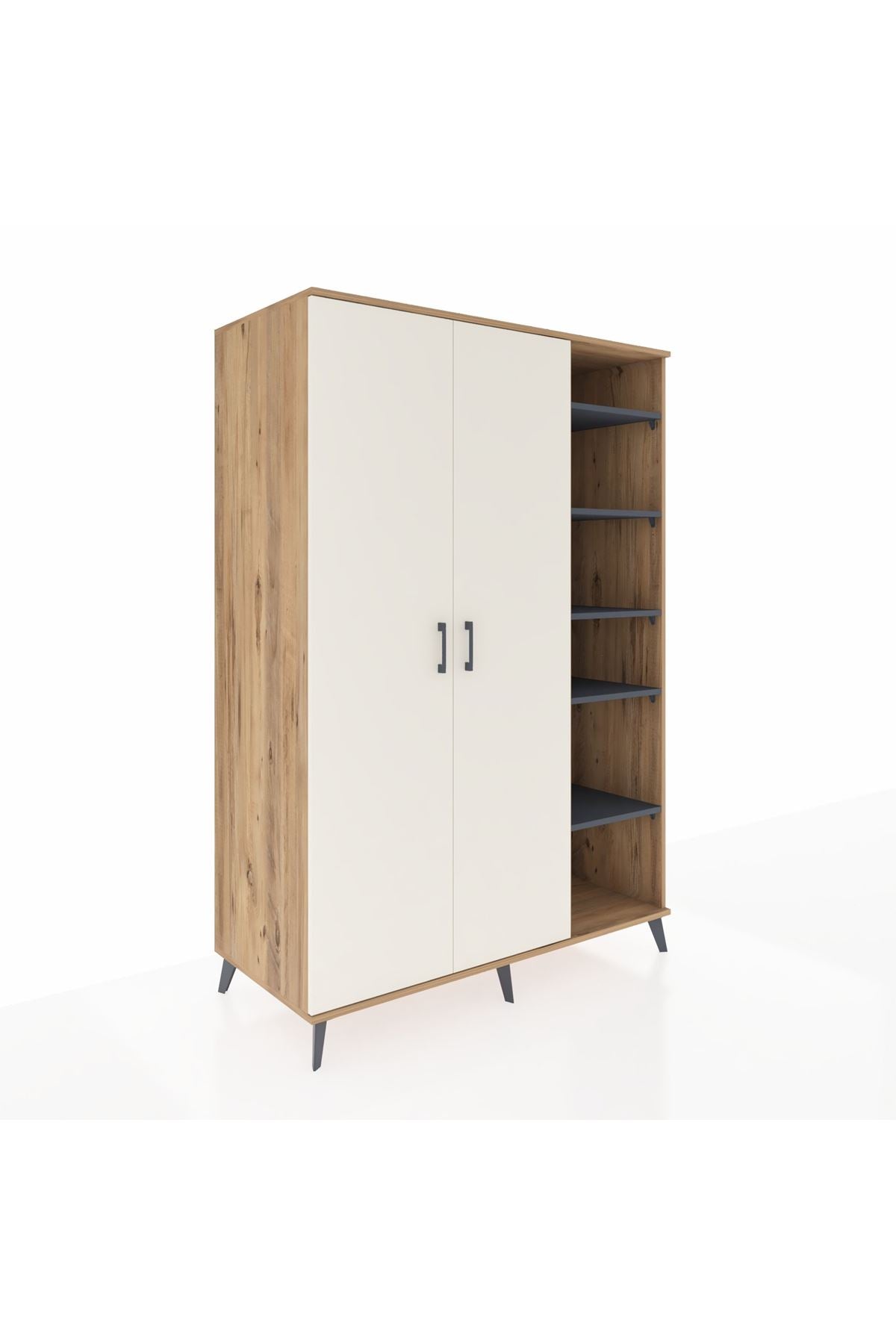 Kronos Dolap 7 Raflı 2 Kapaklı Tek Askılı 132x59x195 Çam-Aytaşı/Antrasit