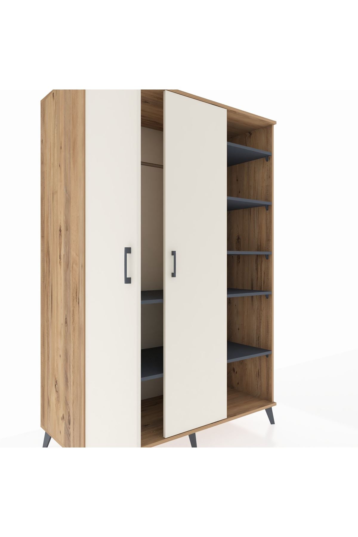 Kronos Dolap 7 Raflı 2 Kapaklı Tek Askılı 132x59x195 Çam-Aytaşı/Antrasit