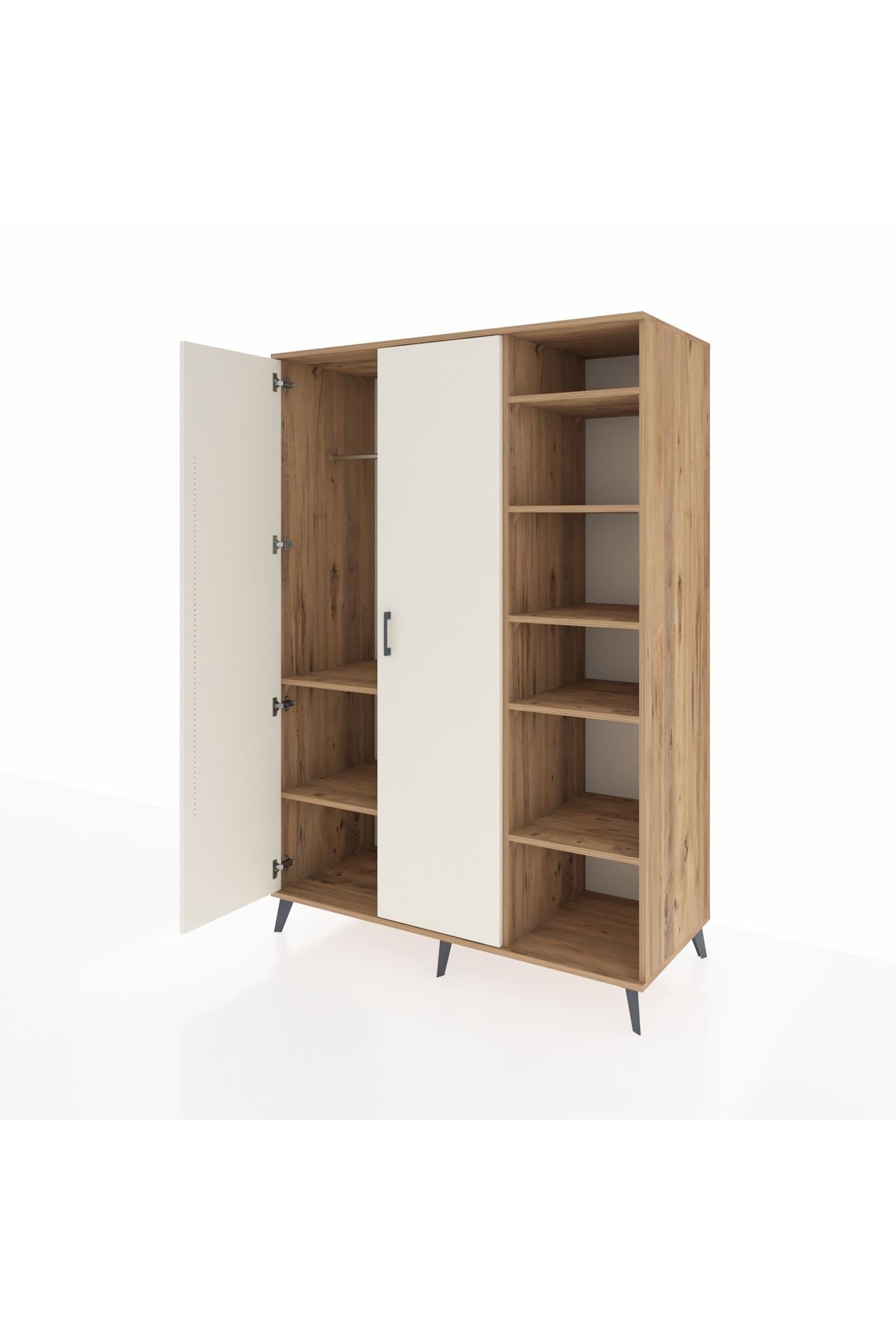 Kronos Dolap 7 Raflı 2 Kapaklı Tek Askılı 132x59x195 Çam-Aytaşı/Çam