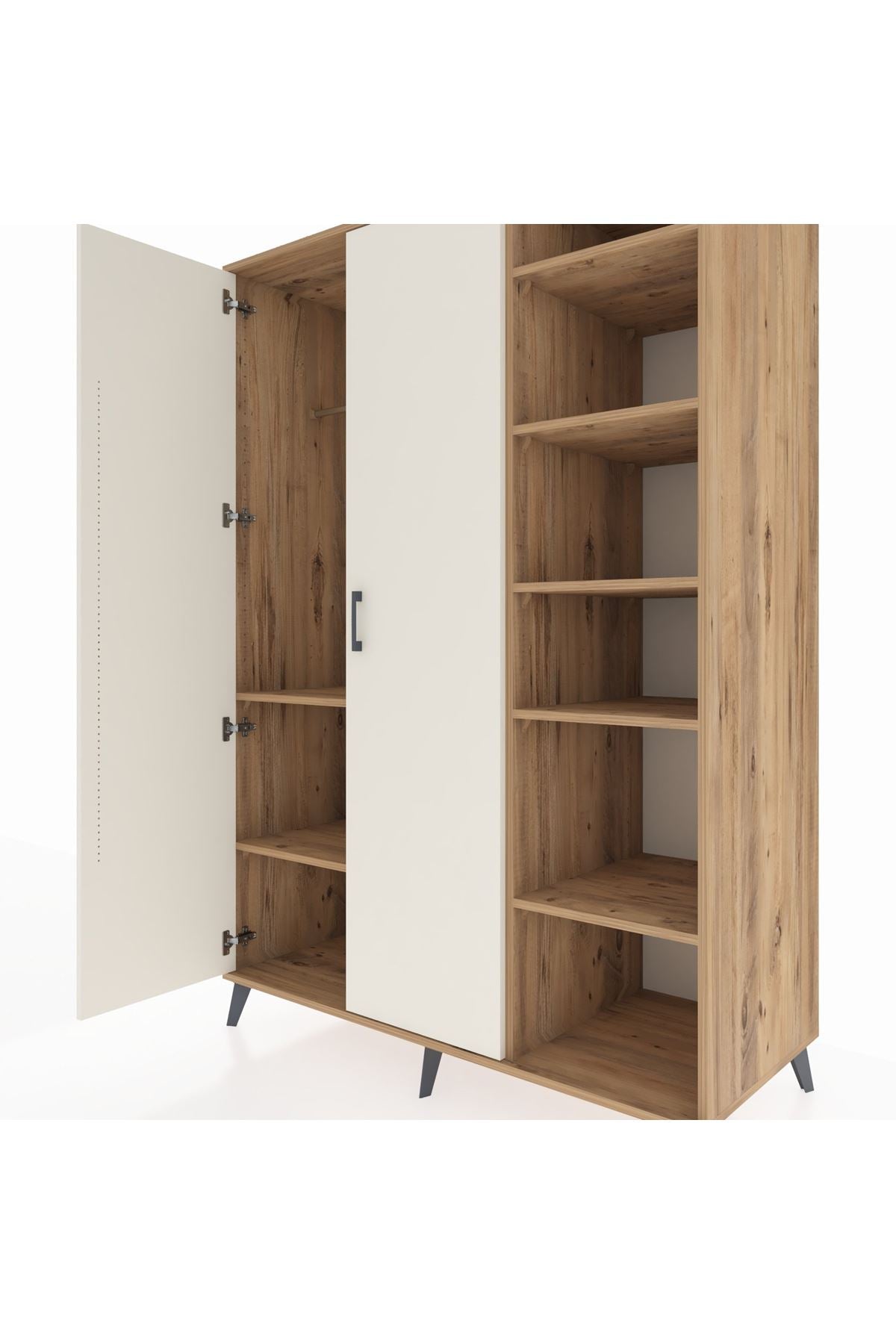 Kronos Dolap 7 Raflı 2 Kapaklı Tek Askılı 132x59x195 Çam-Aytaşı/Çam