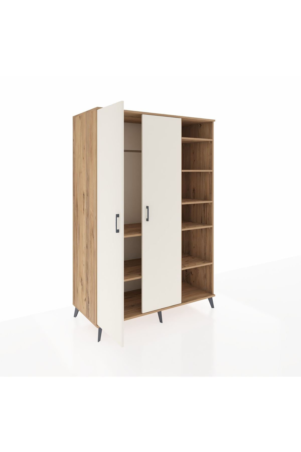 Kronos Dolap 7 Raflı 2 Kapaklı Tek Askılı 132x59x195 Çam-Aytaşı/Çam