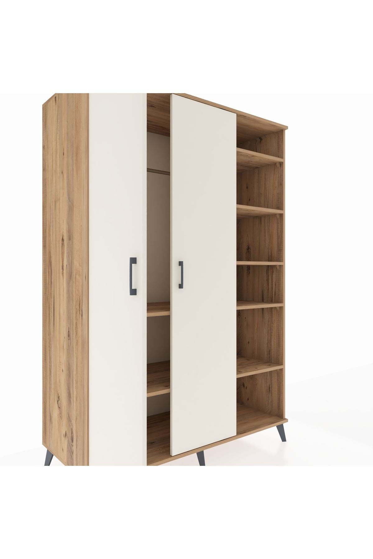 Kronos Dolap 7 Raflı 2 Kapaklı Tek Askılı 132x59x195 Çam-Aytaşı/Çam