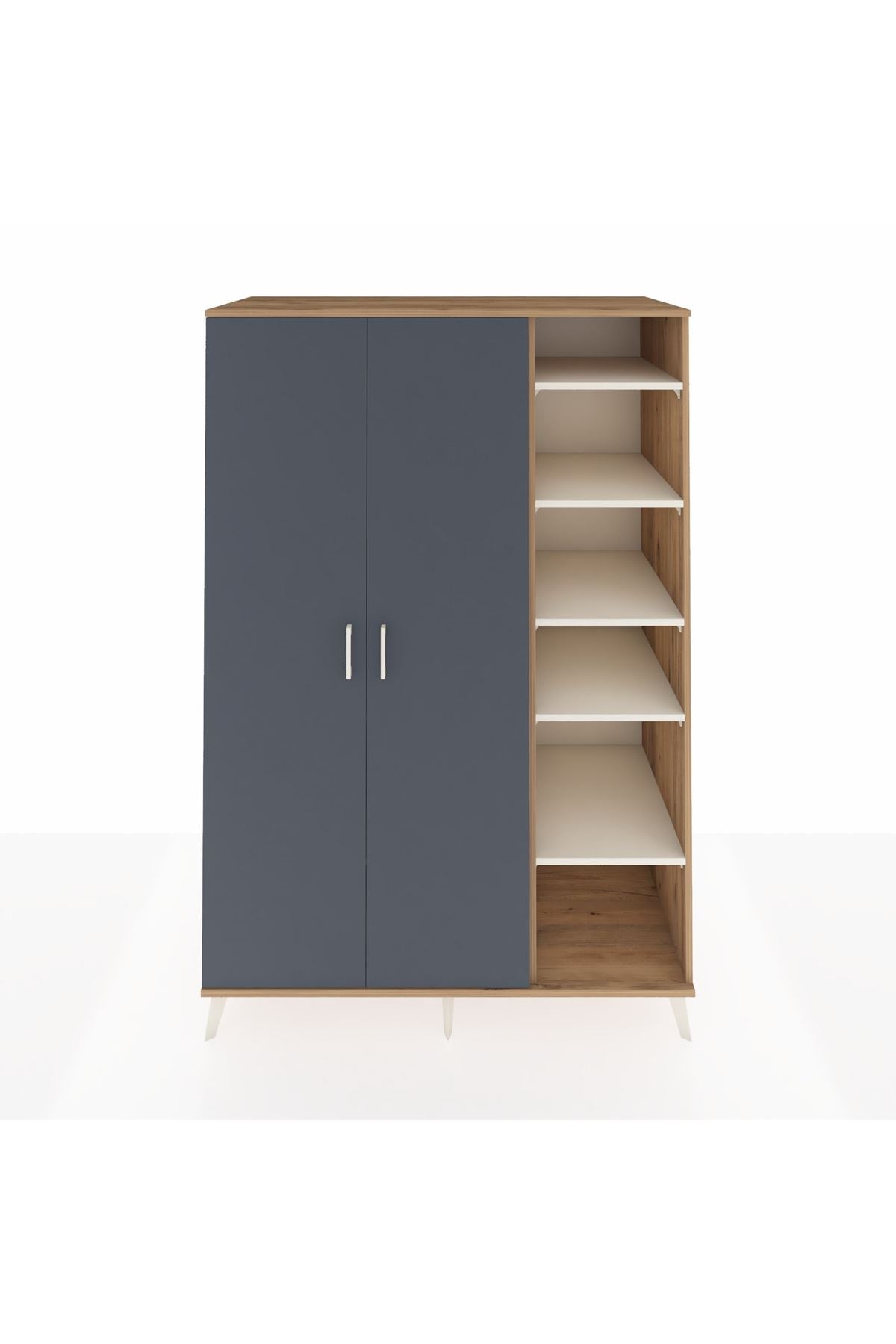 Kronos Dolap 7 Raflı 2 Kapaklı Tek Askılı 132x59x195 Çam-Antrasit/Aytaşı