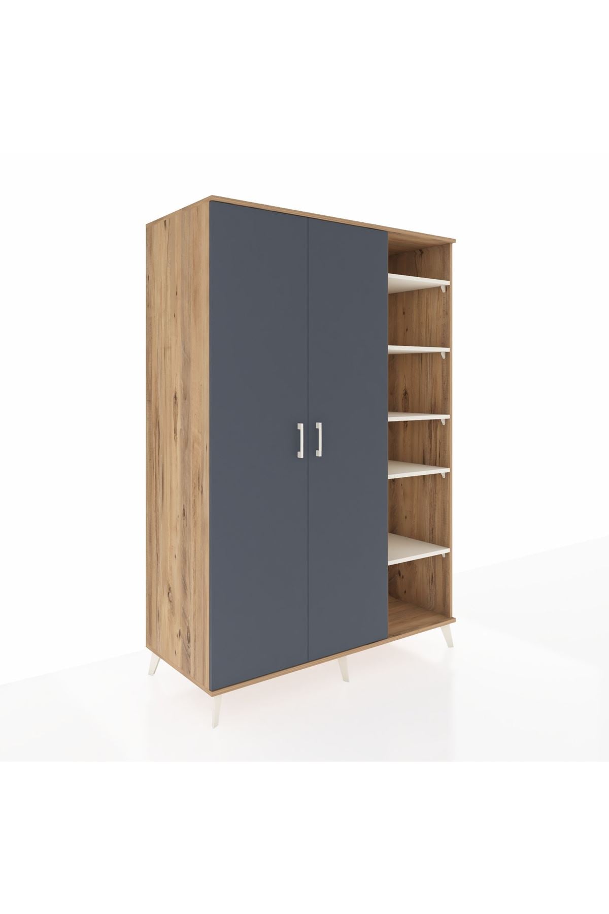 Kronos Dolap 7 Raflı 2 Kapaklı Tek Askılı 132x59x195 Çam-Antrasit/Aytaşı