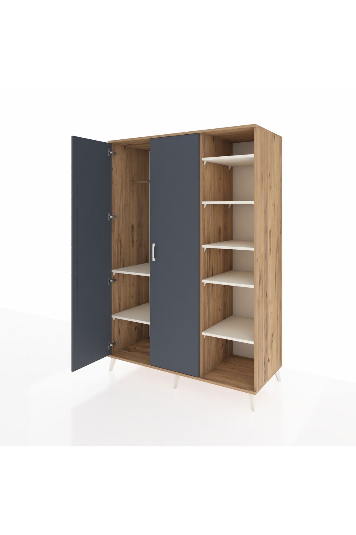 Kronos Dolap 7 Raflı 2 Kapaklı Tek Askılı 132x59x195 Çam-Antrasit/Aytaşı