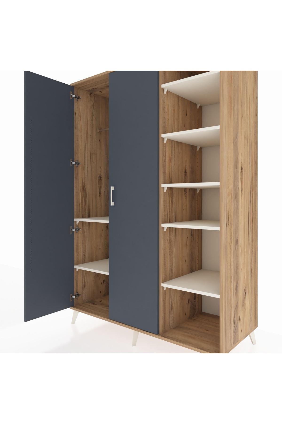 Kronos Dolap 7 Raflı 2 Kapaklı Tek Askılı 132x59x195 Çam-Antrasit/Aytaşı