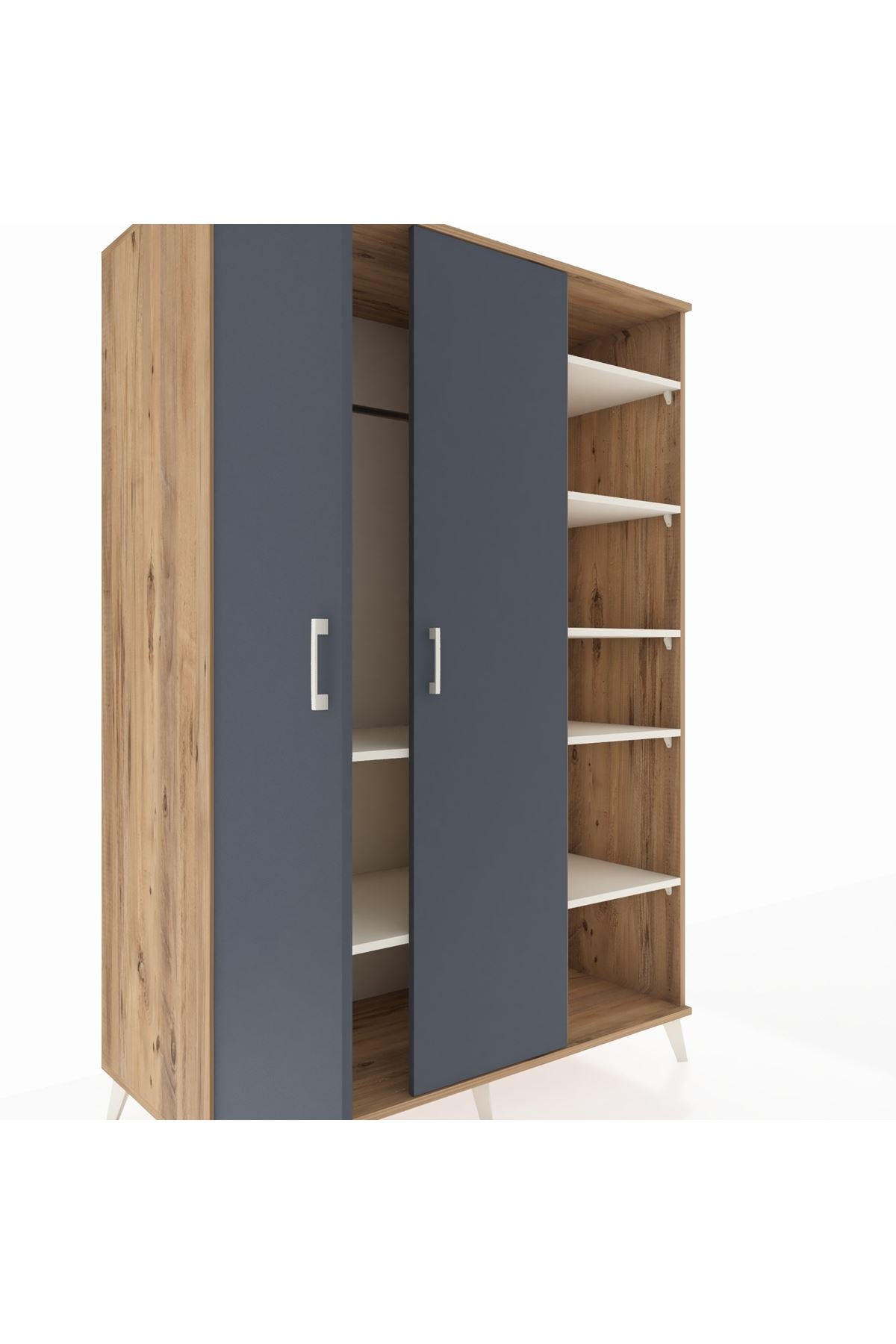 Kronos Dolap 7 Raflı 2 Kapaklı Tek Askılı 132x59x195 Çam-Antrasit/Aytaşı