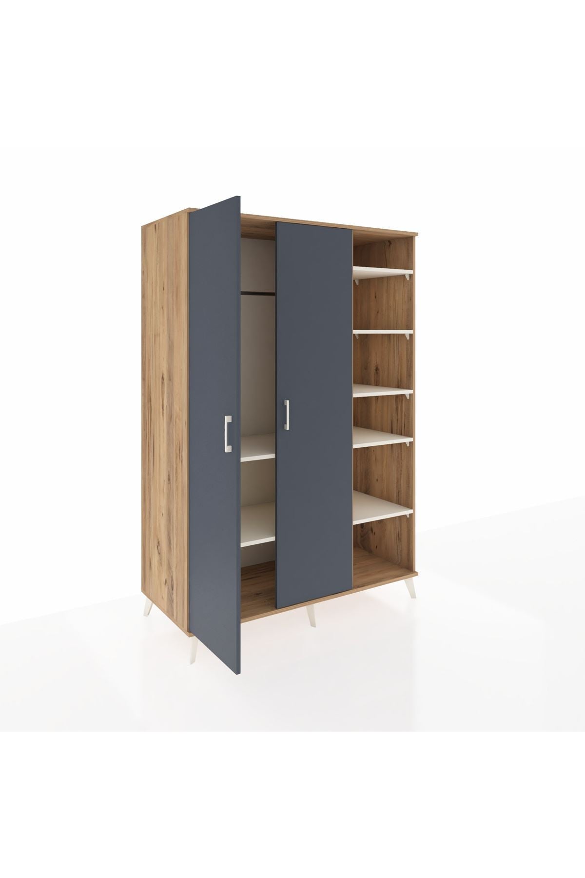 Kronos Dolap 7 Raflı 2 Kapaklı Tek Askılı 132x59x195 Çam-Antrasit/Aytaşı