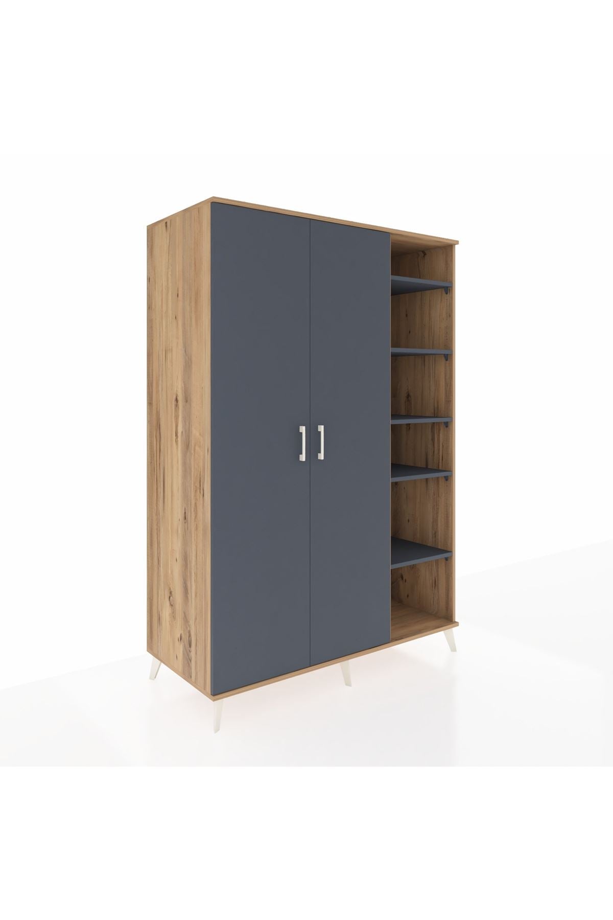 Kronos Dolap 7 Raflı 2 Kapaklı Tek Askılı 132x59x195 Çam-Antrasit/Antrasit