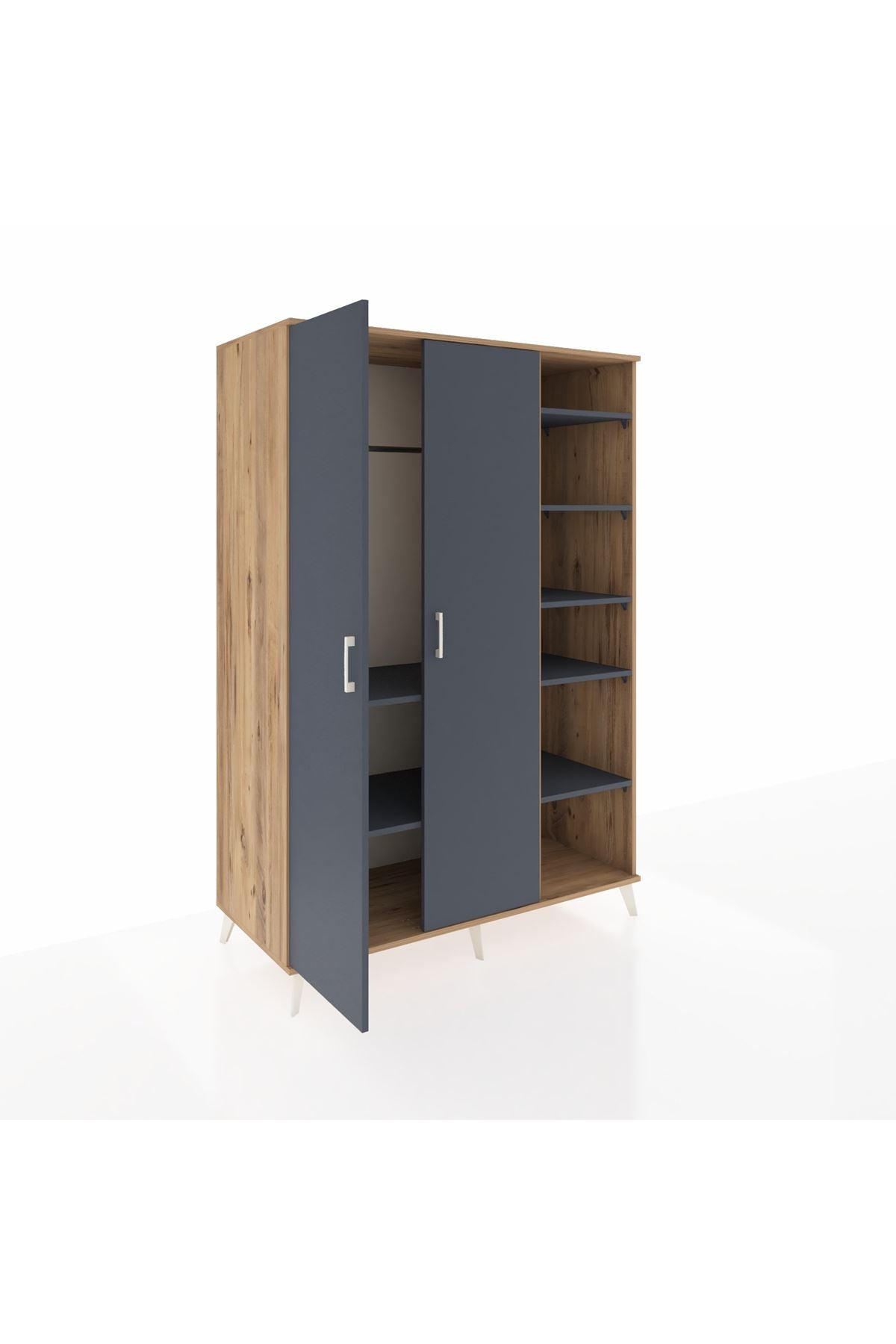 Kronos Dolap 7 Raflı 2 Kapaklı Tek Askılı 132x59x195 Çam-Antrasit/Antrasit