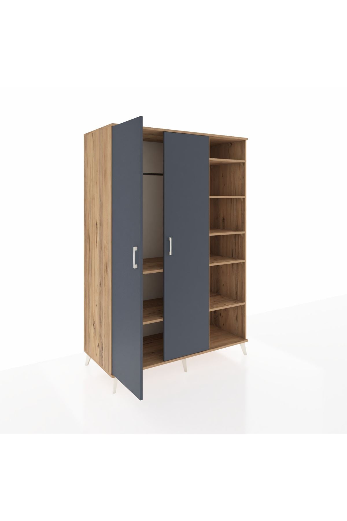 Kronos Dolap 7 Raflı 2 Kapaklı Tek Askılı 132x59x195 Çam-Antrasit/Çam