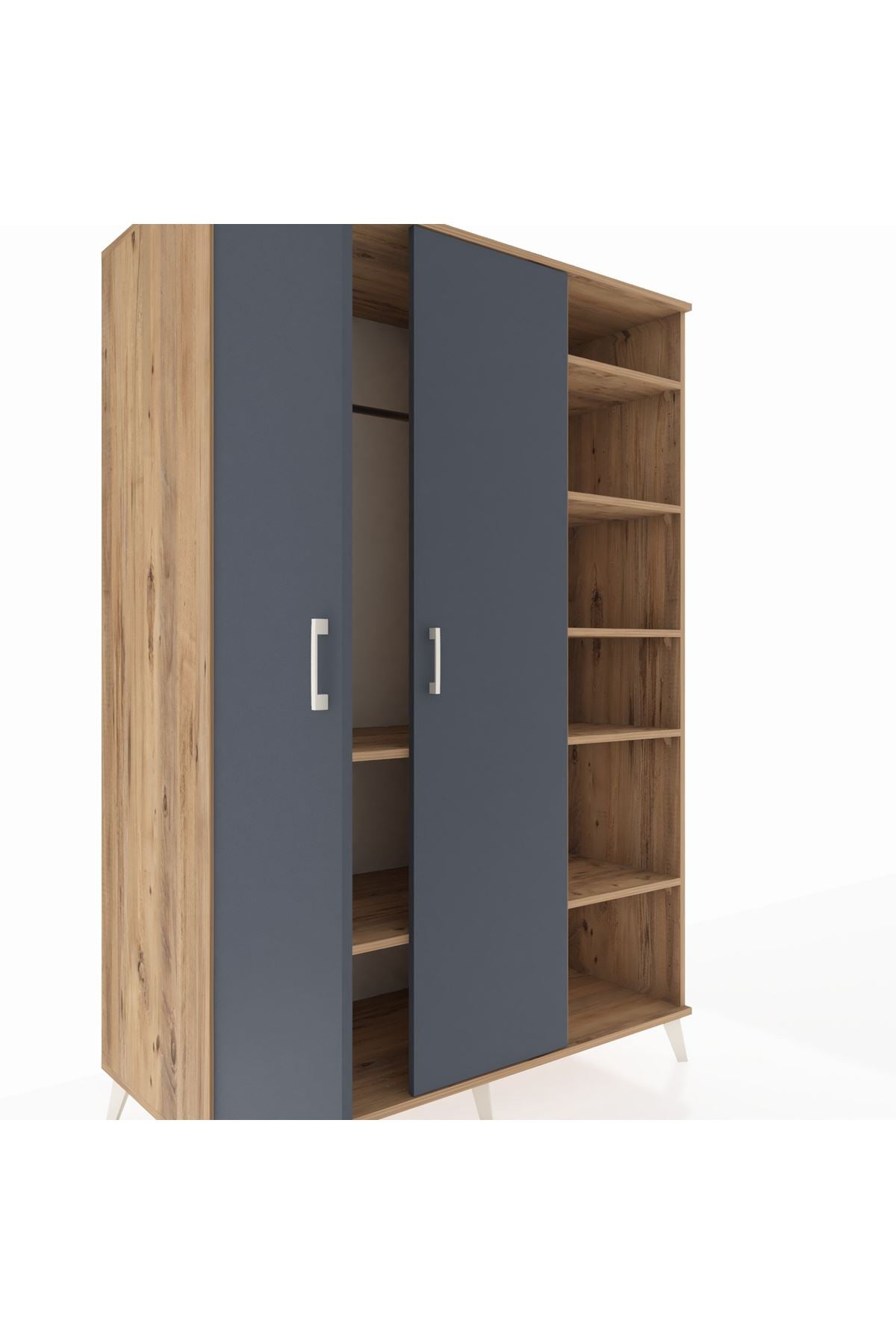 Kronos Dolap 7 Raflı 2 Kapaklı Tek Askılı 132x59x195 Çam-Antrasit/Çam