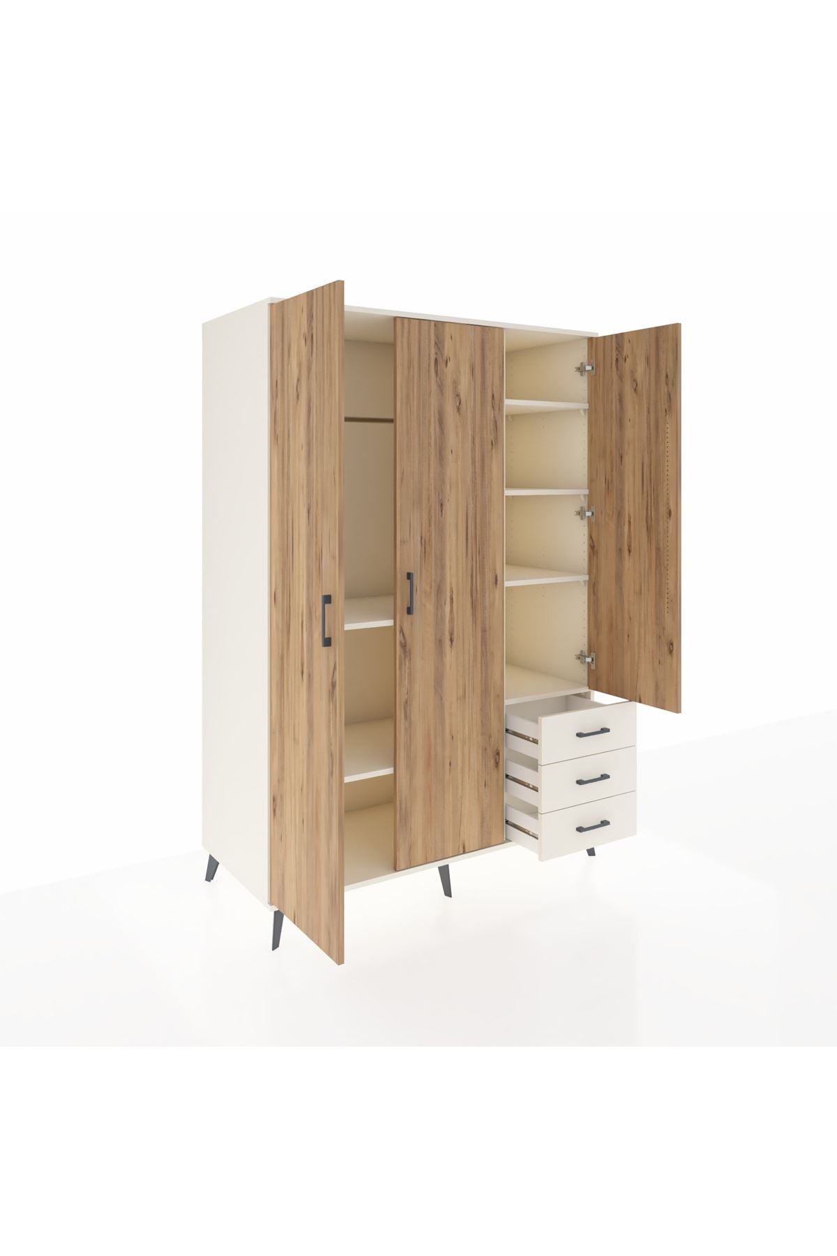 Kronos Dolap 6 Raflı 3 Çekmeceli Tek Askılı 132x59x195 Aytaşı-Çam/Aytaşı