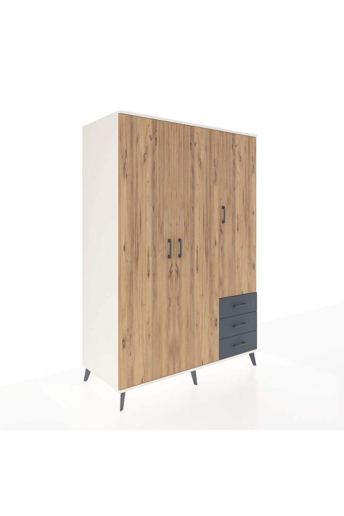 Kronos Dolap 6 Raflı 3 Çekmeceli Tek Askılı 132x59x195 Aytaşı-Çam/Antrasit