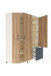 Kronos Dolap 6 Raflı 3 Çekmeceli Tek Askılı 132x59x195 Aytaşı-Çam/Antrasit