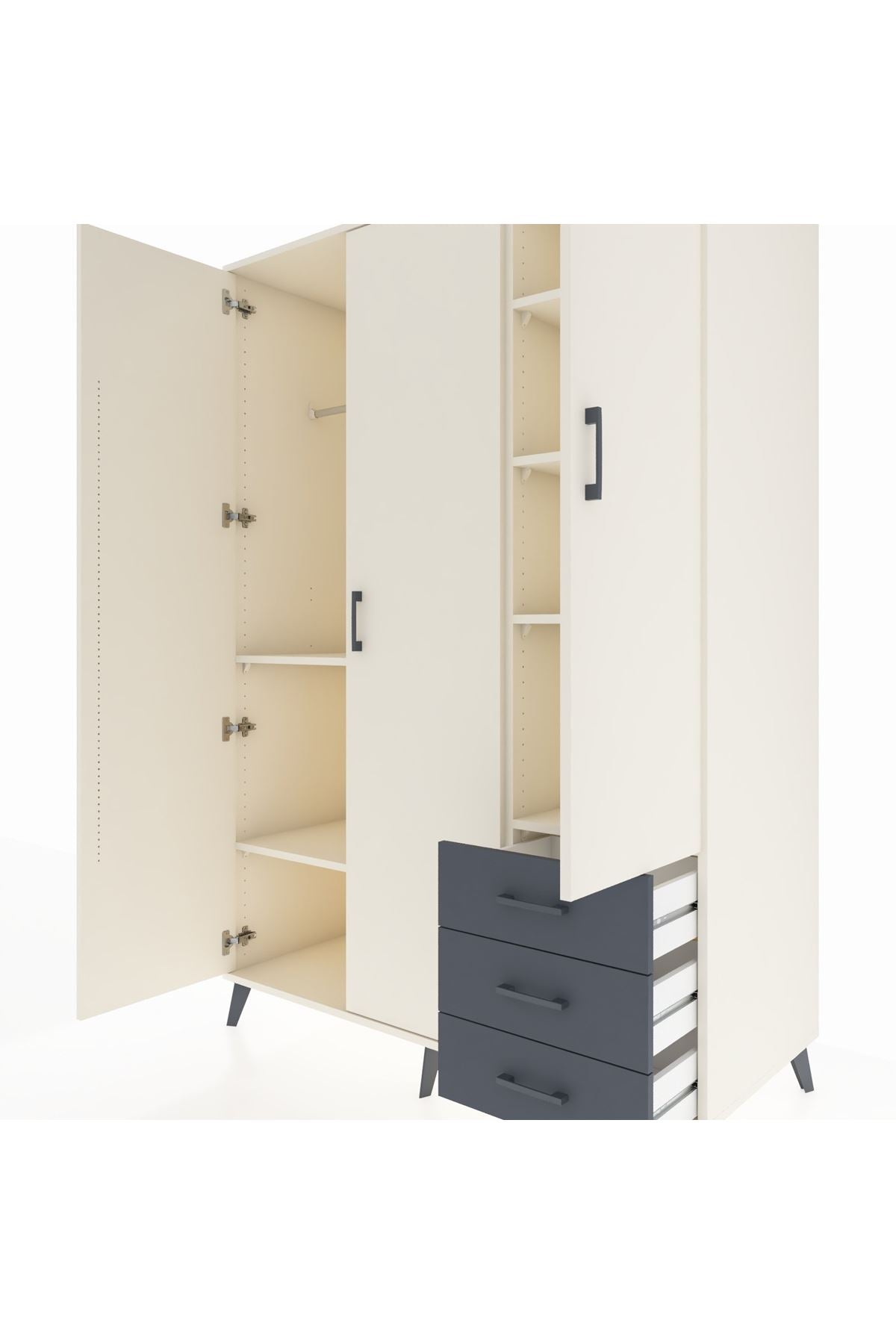 Kronos Dolap 6 Raflı 3 Çekmeceli Tek Askılı 132x59x195 Aytaşı-Aytaşı/Antrasit