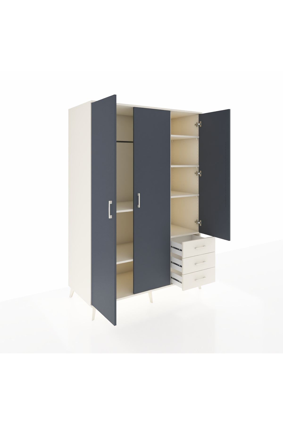 Kronos Dolap 6 Raflı 3 Çekmeceli Tek Askılı 132x59x195 Aytaşı-Antrasit/Aytaşı