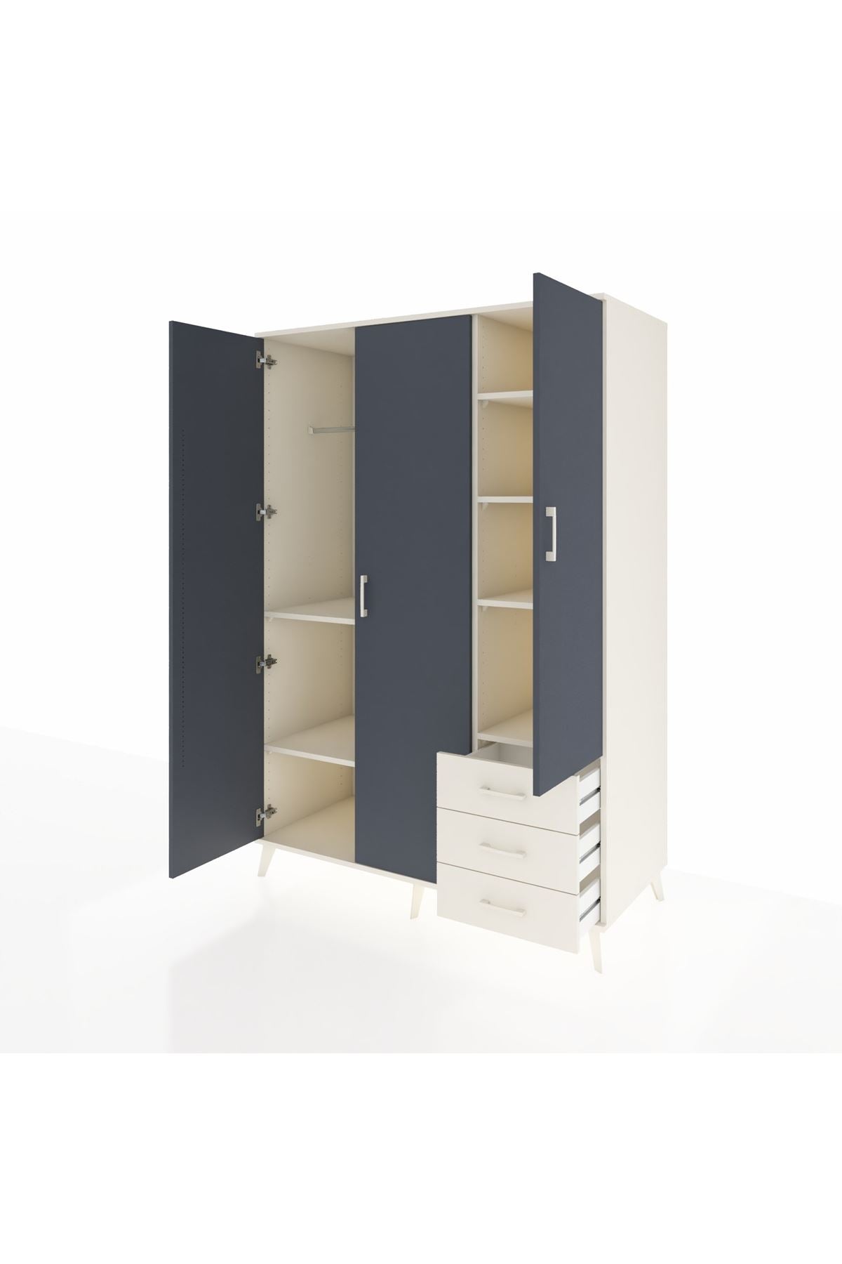 Kronos Dolap 6 Raflı 3 Çekmeceli Tek Askılı 132x59x195 Aytaşı-Antrasit/Aytaşı