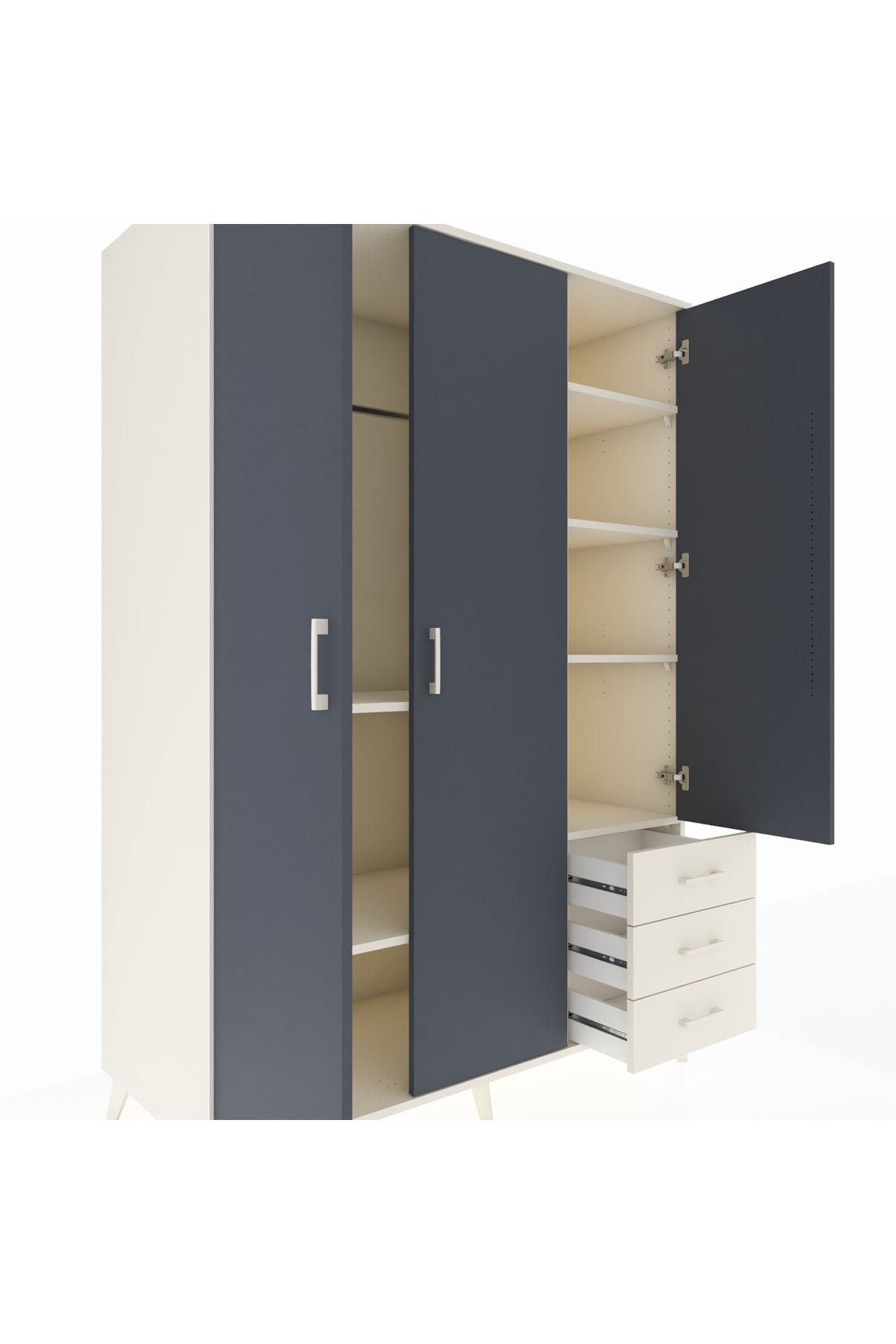 Kronos Dolap 6 Raflı 3 Çekmeceli Tek Askılı 132x59x195 Aytaşı-Antrasit/Aytaşı