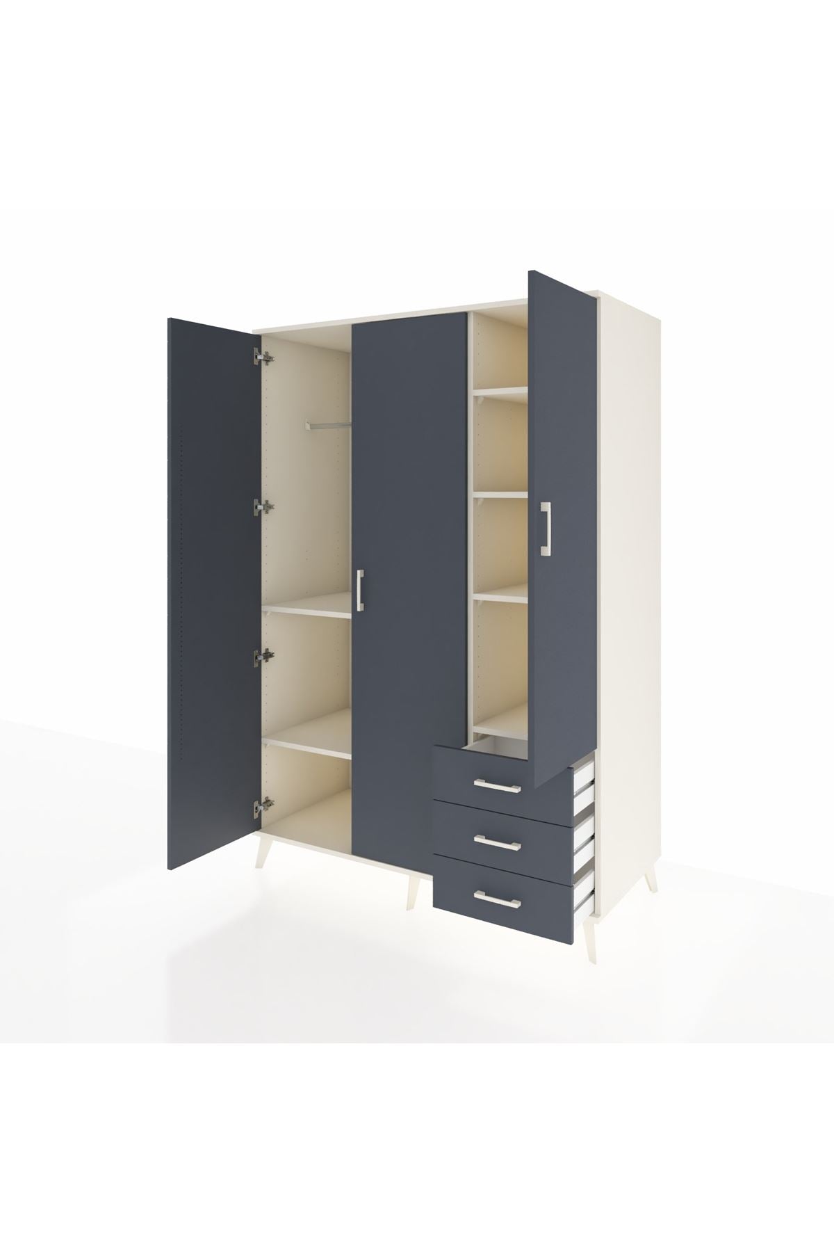 Kronos Dolap 6 Raflı 3 Çekmeceli Tek Askılı 132x59x195 Aytaşı-Antrasit/Antrasit