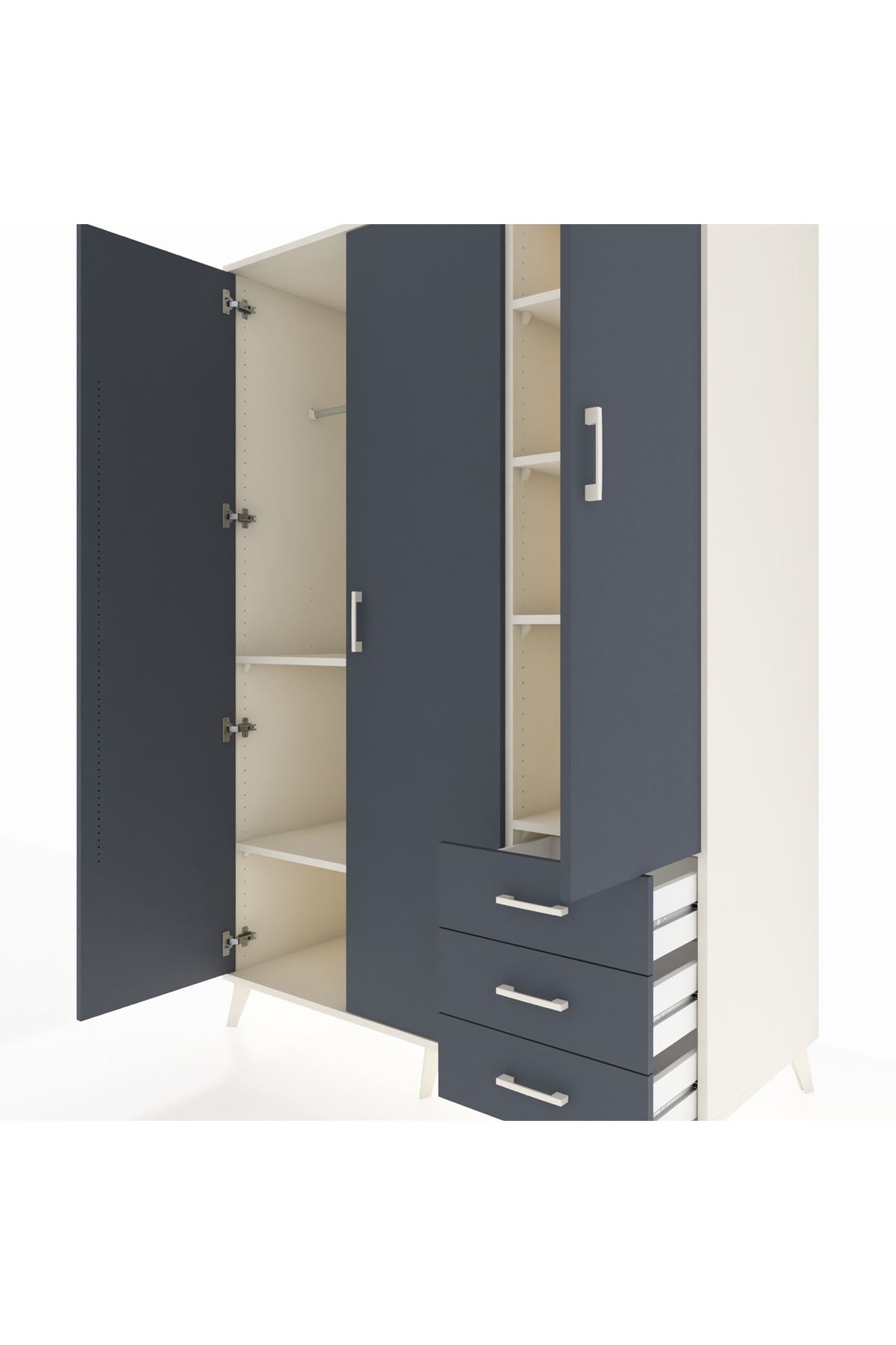 Kronos Dolap 6 Raflı 3 Çekmeceli Tek Askılı 132x59x195 Aytaşı-Antrasit/Antrasit