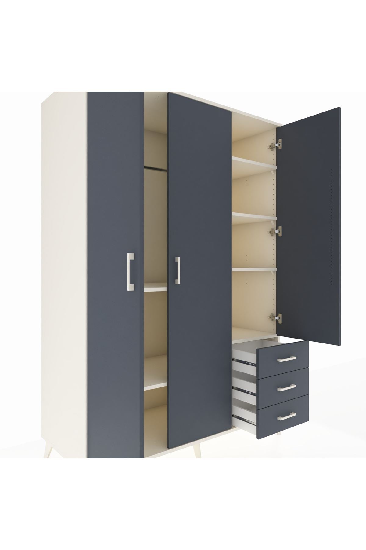 Kronos Dolap 6 Raflı 3 Çekmeceli Tek Askılı 132x59x195 Aytaşı-Antrasit/Antrasit