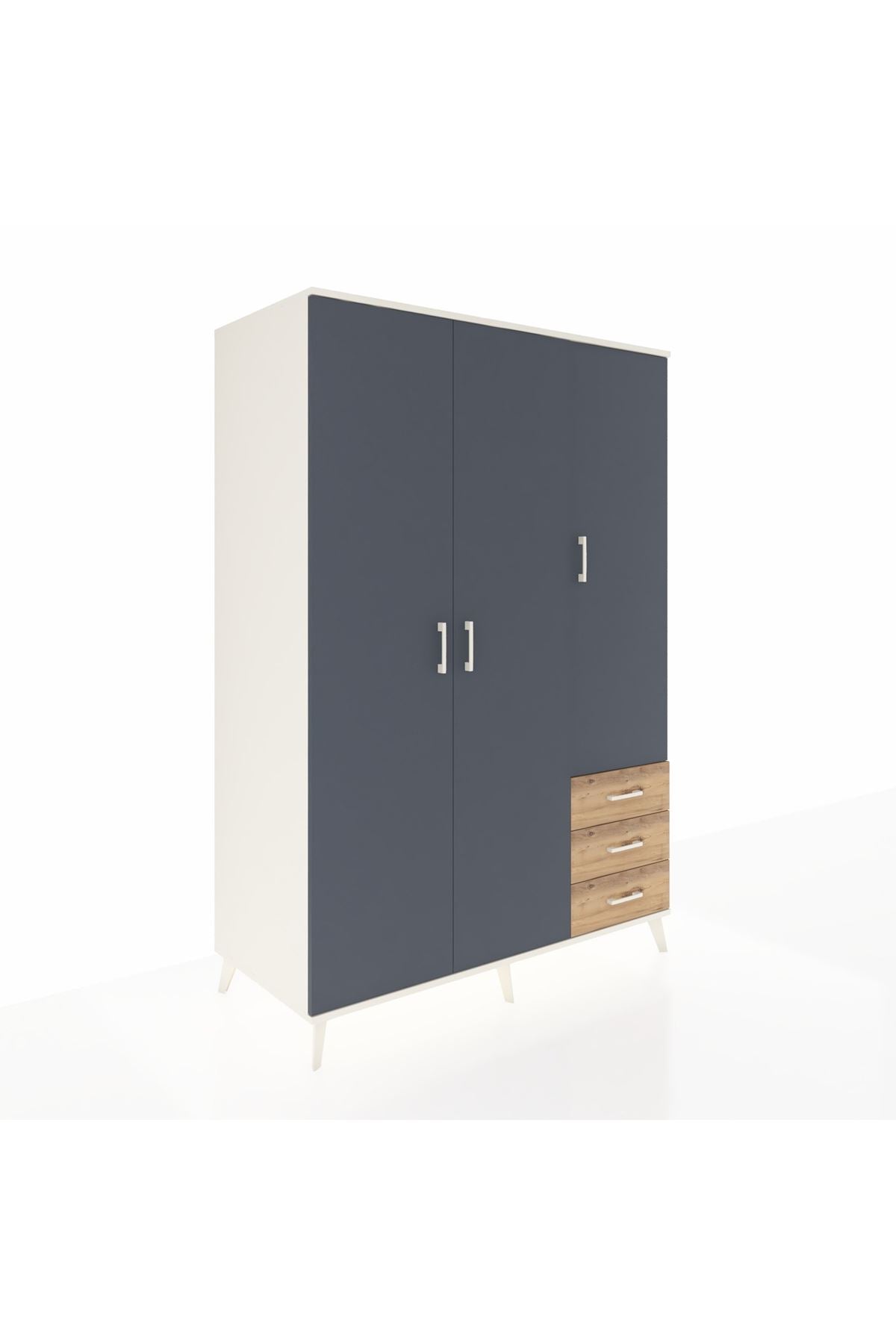 Kronos Dolap 6 Raflı 3 Çekmeceli Tek Askılı 132x59x195 Aytaşı-Antrasit/Çam