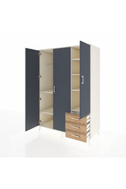 Kronos Dolap 6 Raflı 3 Çekmeceli Tek Askılı 132x59x195 Aytaşı-Antrasit/Çam