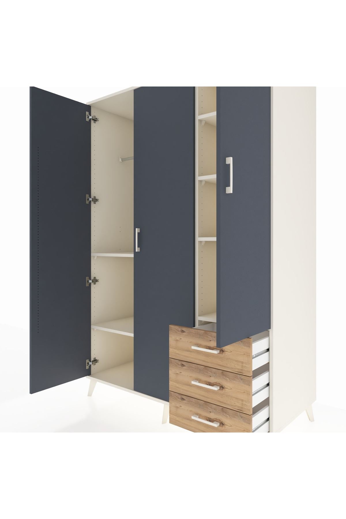 Kronos Dolap 6 Raflı 3 Çekmeceli Tek Askılı 132x59x195 Aytaşı-Antrasit/Çam