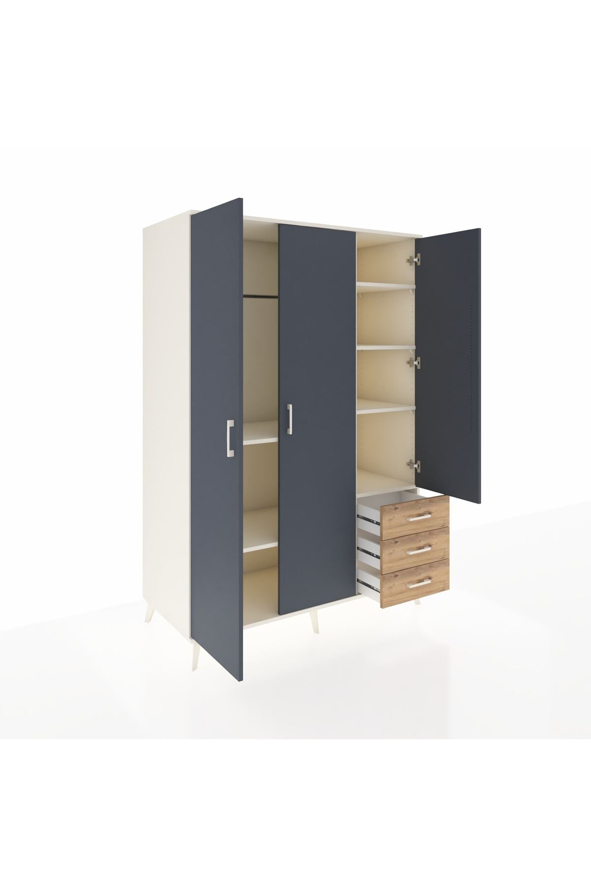 Kronos Dolap 6 Raflı 3 Çekmeceli Tek Askılı 132x59x195 Aytaşı-Antrasit/Çam