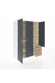 Kronos Dolap 6 Raflı 3 Çekmeceli Tek Askılı 132x59x195 Aytaşı-Antrasit/Çam