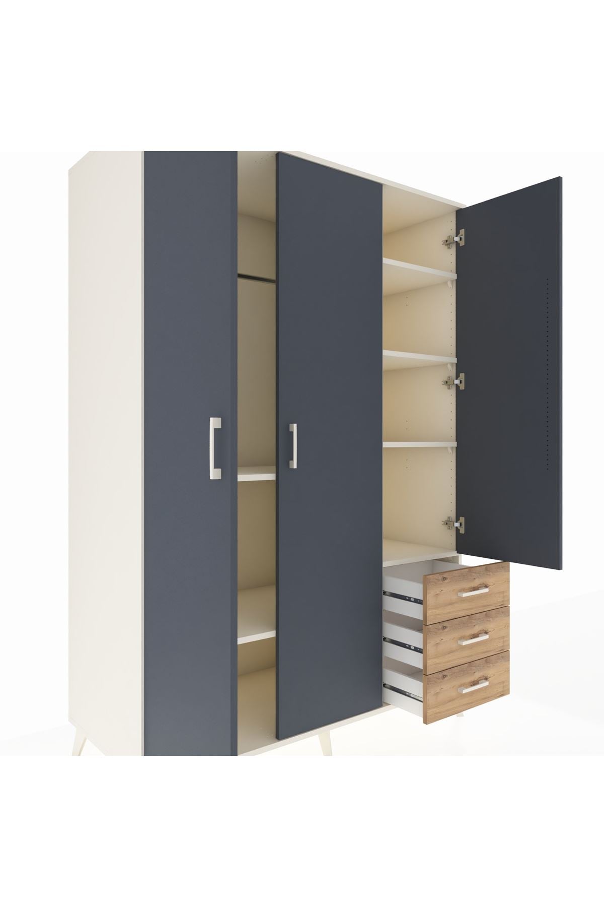 Kronos Dolap 6 Raflı 3 Çekmeceli Tek Askılı 132x59x195 Aytaşı-Antrasit/Çam