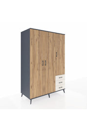 Kronos Dolap 6 Raflı 3 Çekmeceli Tek Askılı 132x59x195 Antrasit-Çam/Aytaşı