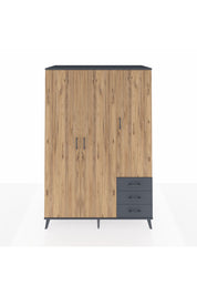 Kronos Dolap 6 Raflı 3 Çekmeceli Tek Askılı 132x59x195 Antrasit-Çam/Antrasit