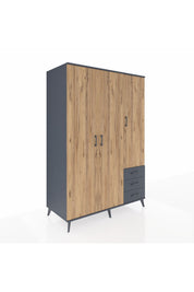 Kronos Dolap 6 Raflı 3 Çekmeceli Tek Askılı 132x59x195 Antrasit-Çam/Antrasit