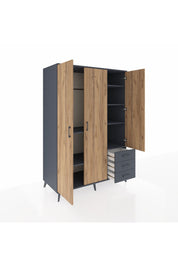 Kronos Dolap 6 Raflı 3 Çekmeceli Tek Askılı 132x59x195 Antrasit-Çam/Antrasit