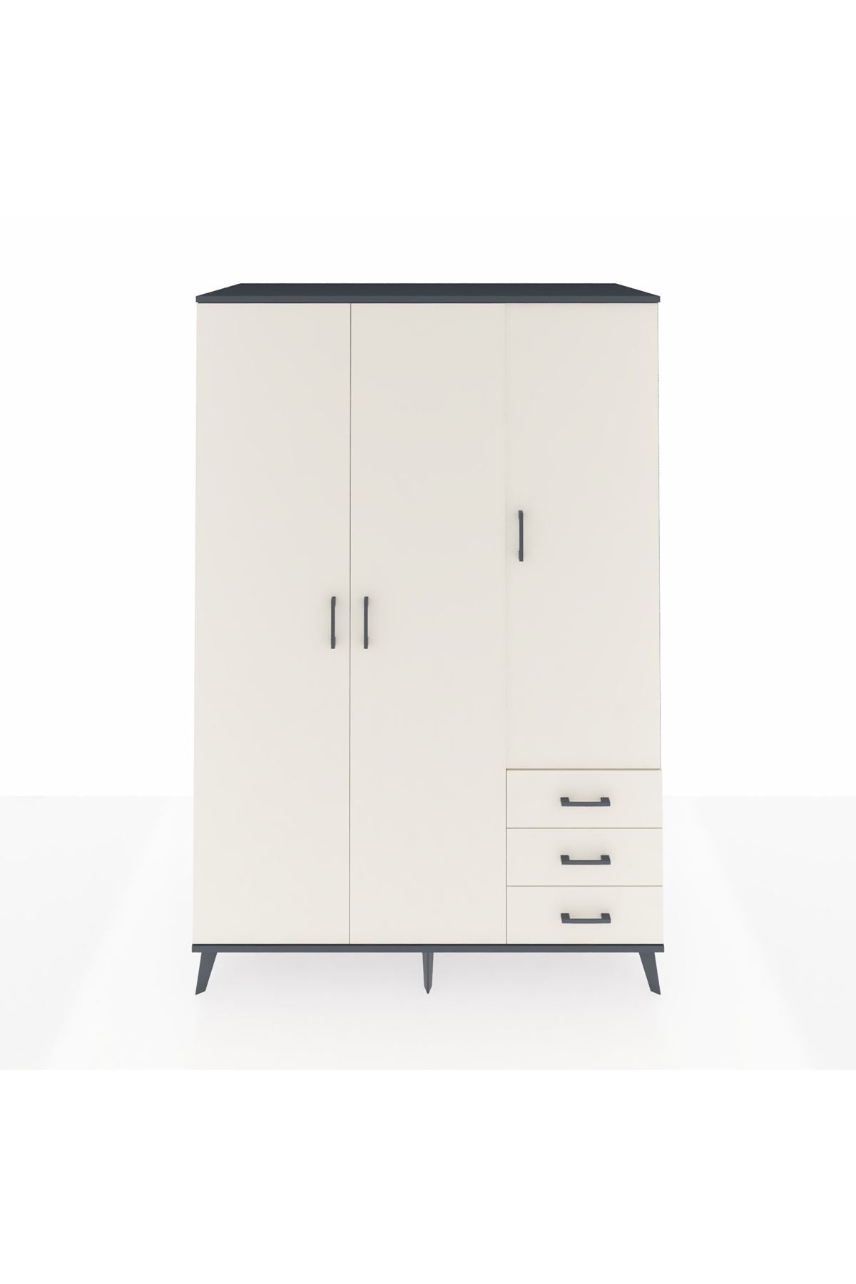 Kronos Dolap 6 Raflı 3 Çekmeceli Tek Askılı 132x59x195 Antrasit-Aytaşı/Aytaşı