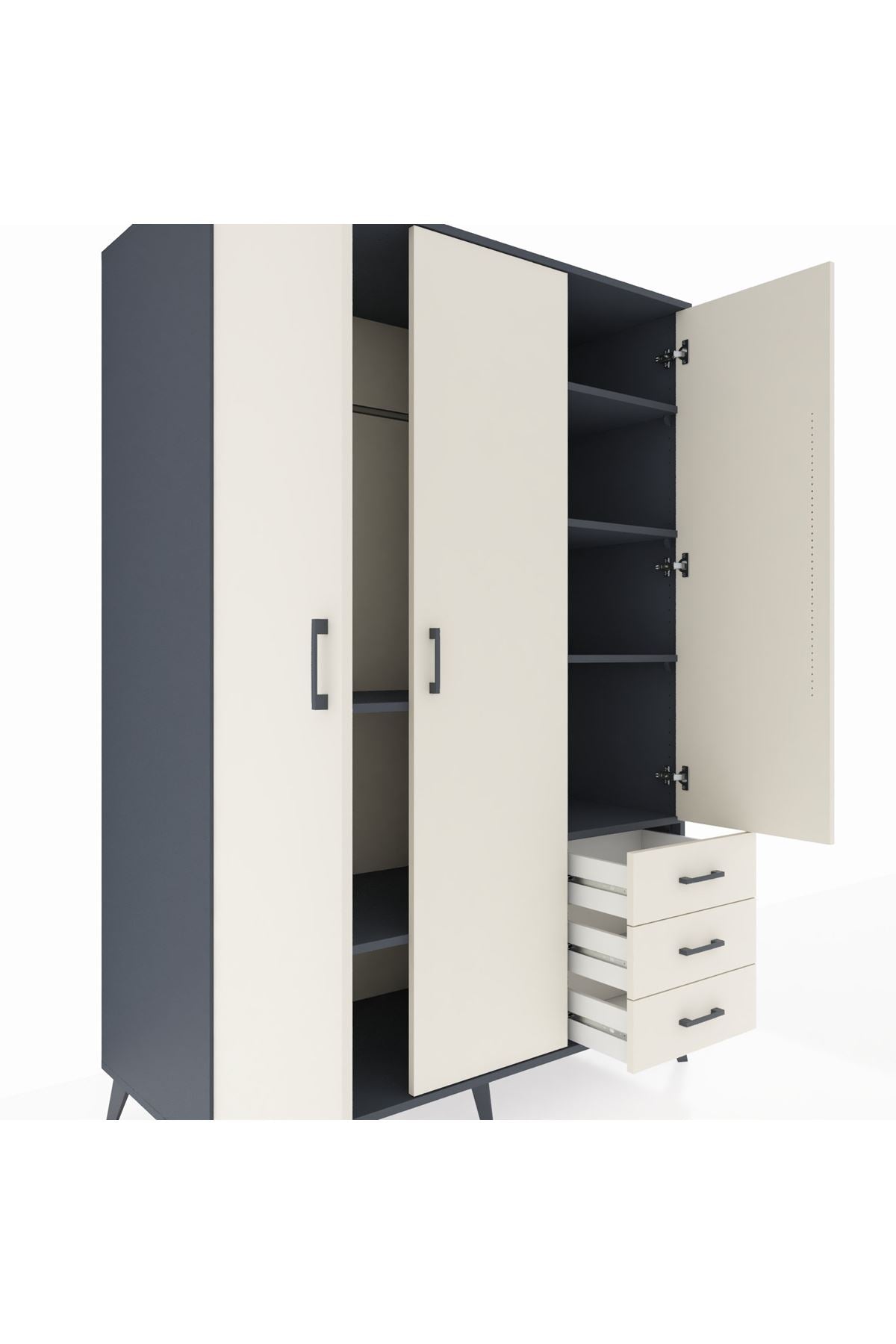 Kronos Dolap 6 Raflı 3 Çekmeceli Tek Askılı 132x59x195 Antrasit-Aytaşı/Aytaşı