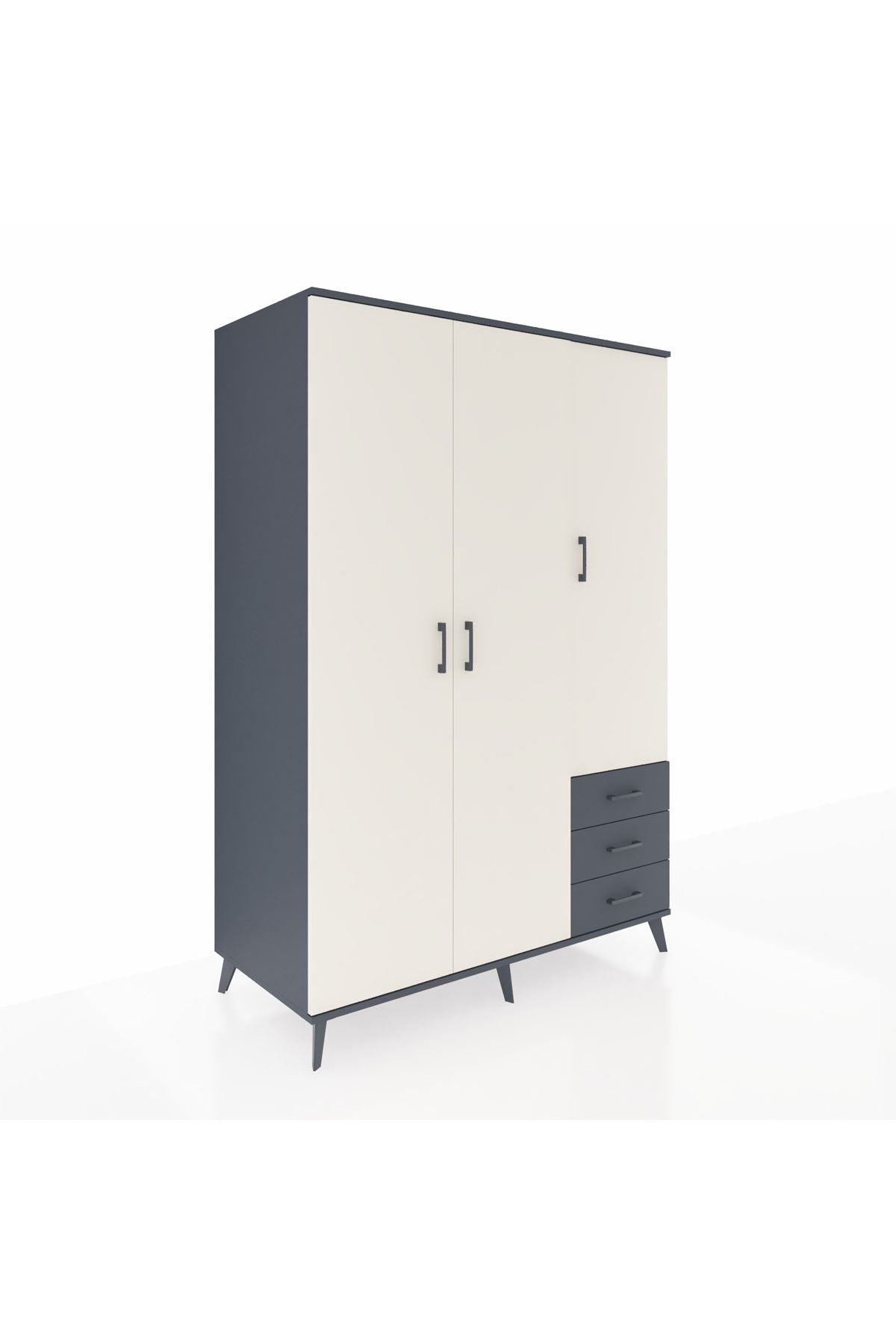 Kronos Dolap 6 Raflı 3 Çekmeceli Tek Askılı 132x59x195 Antrasit-Aytaşı/Antrasit