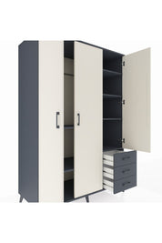 Kronos Dolap 6 Raflı 3 Çekmeceli Tek Askılı 132x59x195 Antrasit-Aytaşı/Antrasit