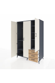 Kronos Dolap 6 Raflı 3 Çekmeceli Tek Askılı 132x59x195 Antrasit-Aytaşı/Çam