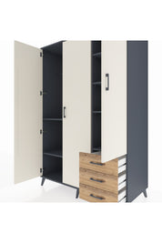 Kronos Dolap 6 Raflı 3 Çekmeceli Tek Askılı 132x59x195 Antrasit-Aytaşı/Çam